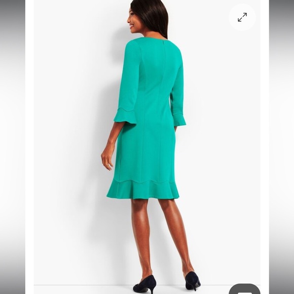 NWT Talbots Flounce Refined Ponte Sheath Dress Solid Turquoise Teal 14 WP - Picture 1 of 13